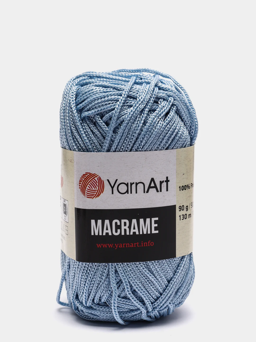 Голубой пряжа YarnArt Macrame, шнур полиэфирный для вязания и макраме, полиэстер, 90 г, 130 м, 2мм