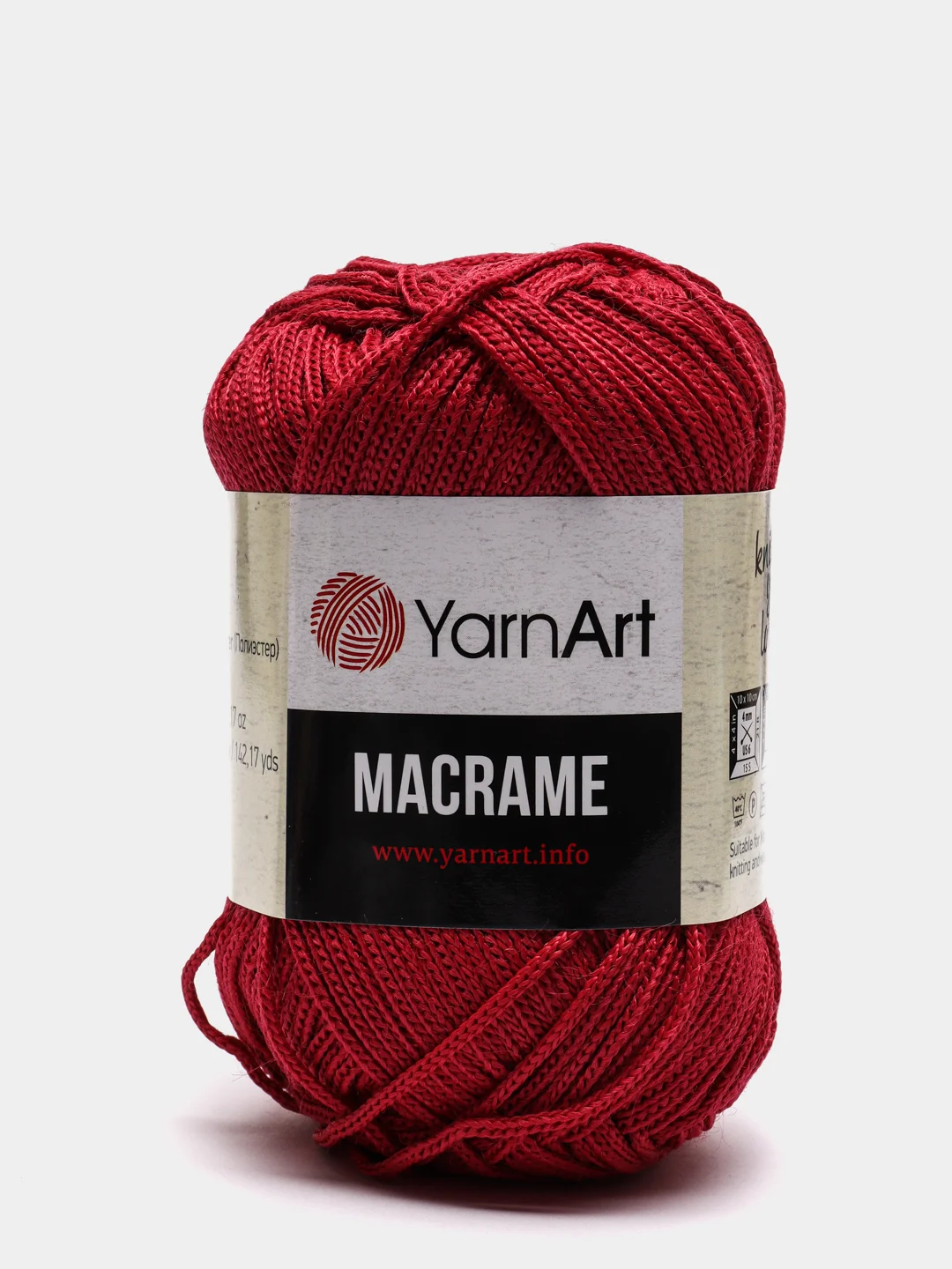 Красный пряжа YarnArt Macrame, шнур полиэфирный для вязания и макраме, полиэстер, 90 г, 130 м, 2мм