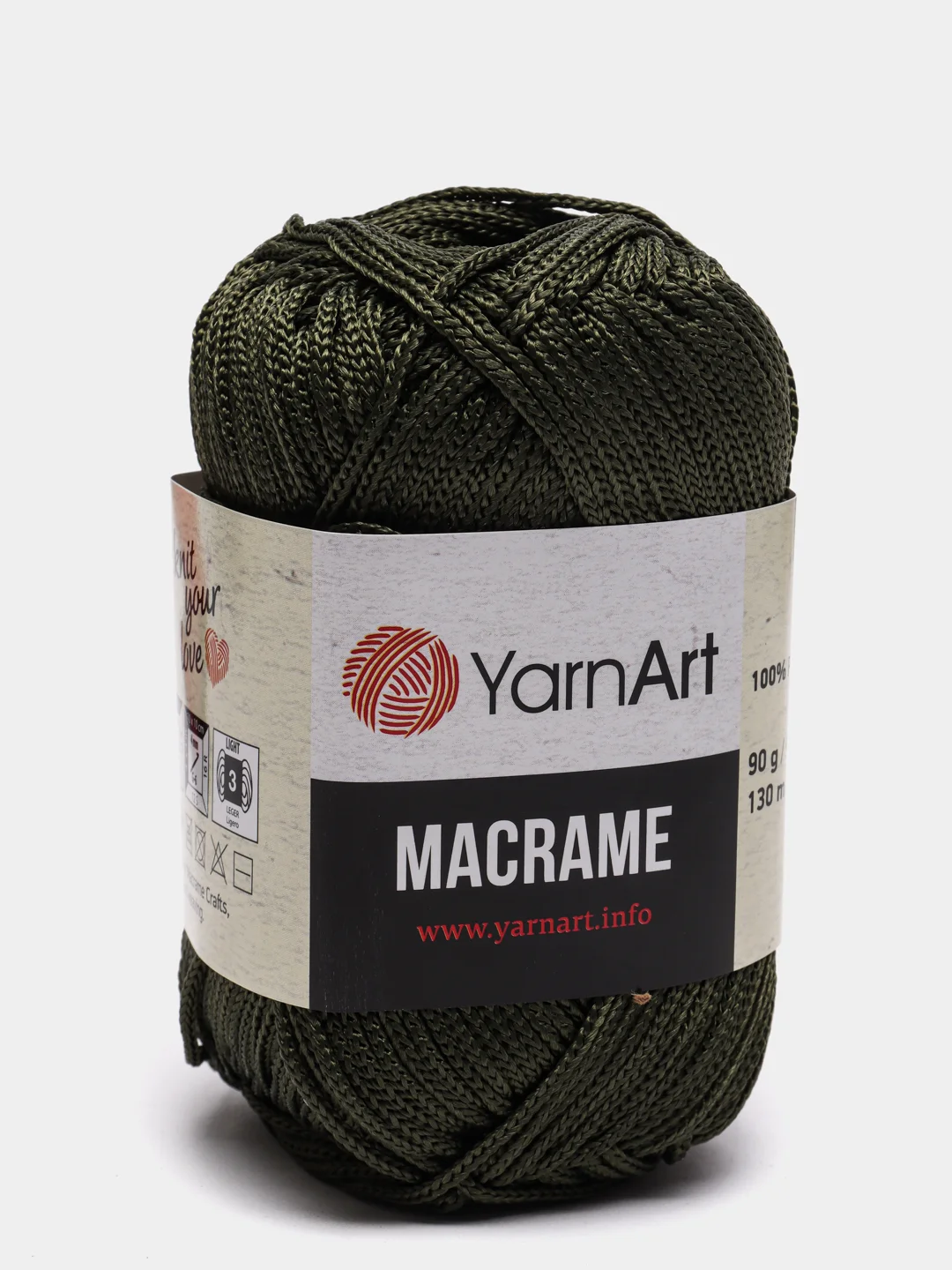Хаки пряжа YarnArt Macrame, шнур полиэфирный для вязания и макраме, полиэстер, 90 г, 130 м, 2мм