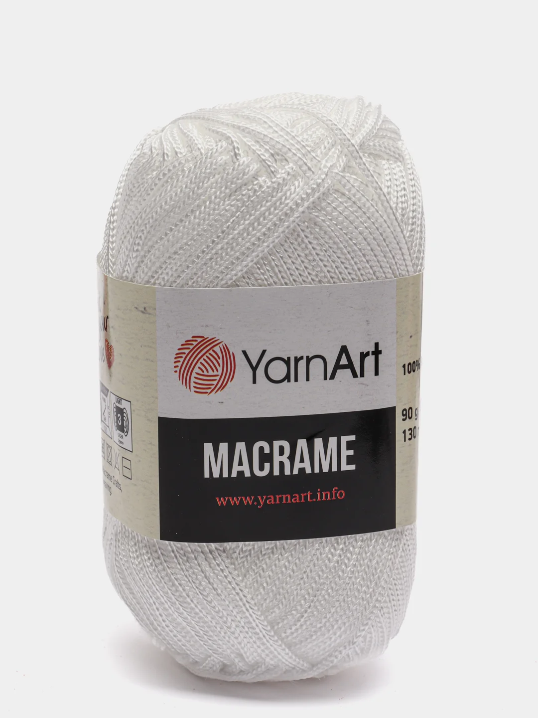 Белый пряжа YarnArt Macrame, шнур полиэфирный для вязания и макраме, полиэстер, 90 г, 130 м, 2мм