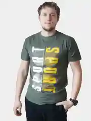 Зелёный хаки футболка с принтом, унисекс, оверсайз