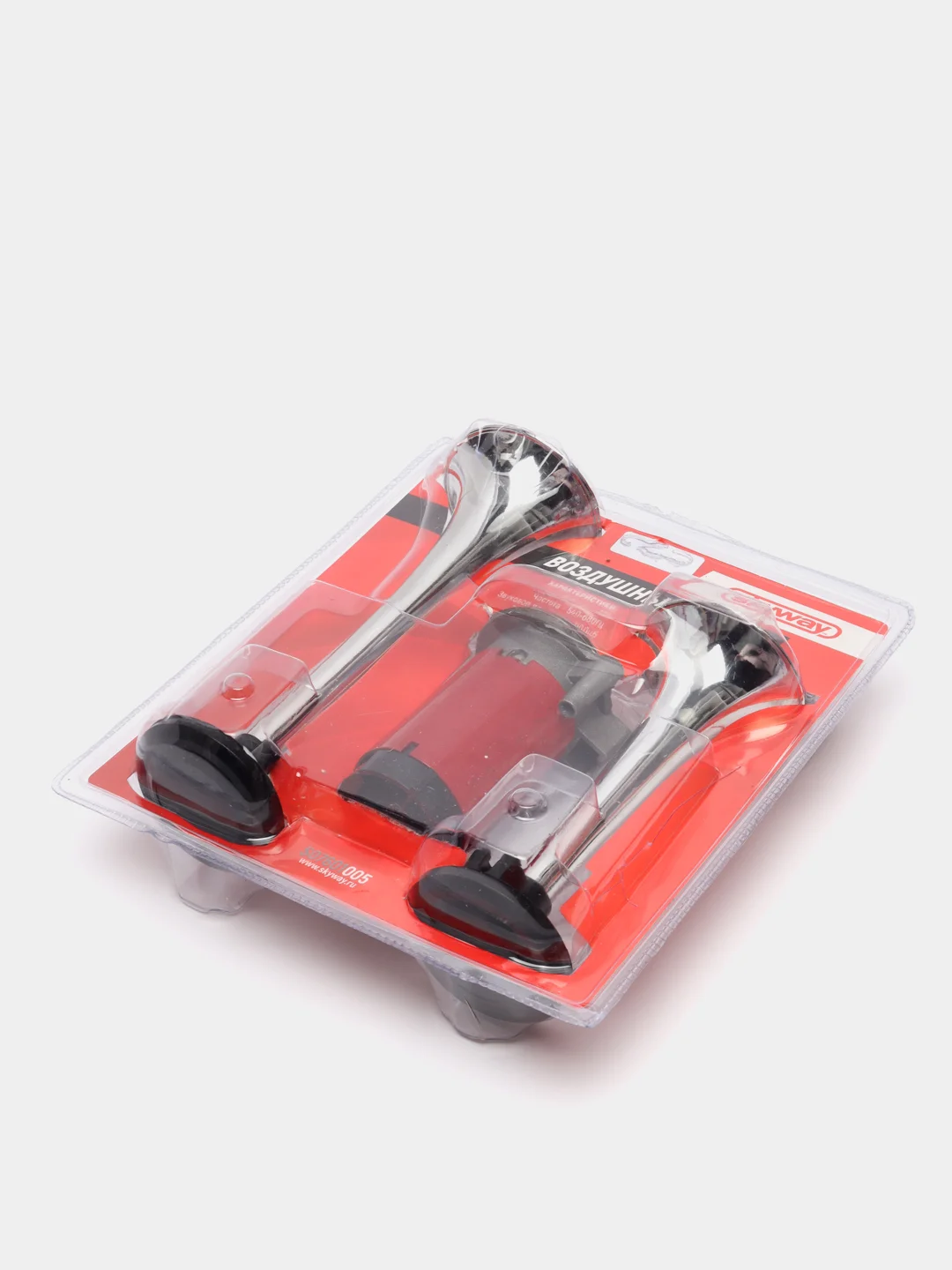 Сигнал звуковой 2 рожка воздушный SKYWAY 005 L=160/220мм 12V 110dB 10А S07601005