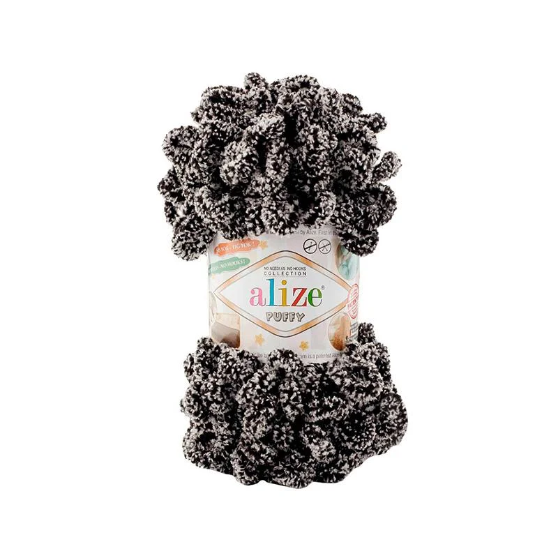 Черный пряжа Alize puffy петельки большие, 100% микрополиэстр, 100 гр 9,5 м