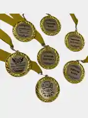 Медаль наградная из металла на ленте с различными надписями, диаметр 70 мм, вес 45 г