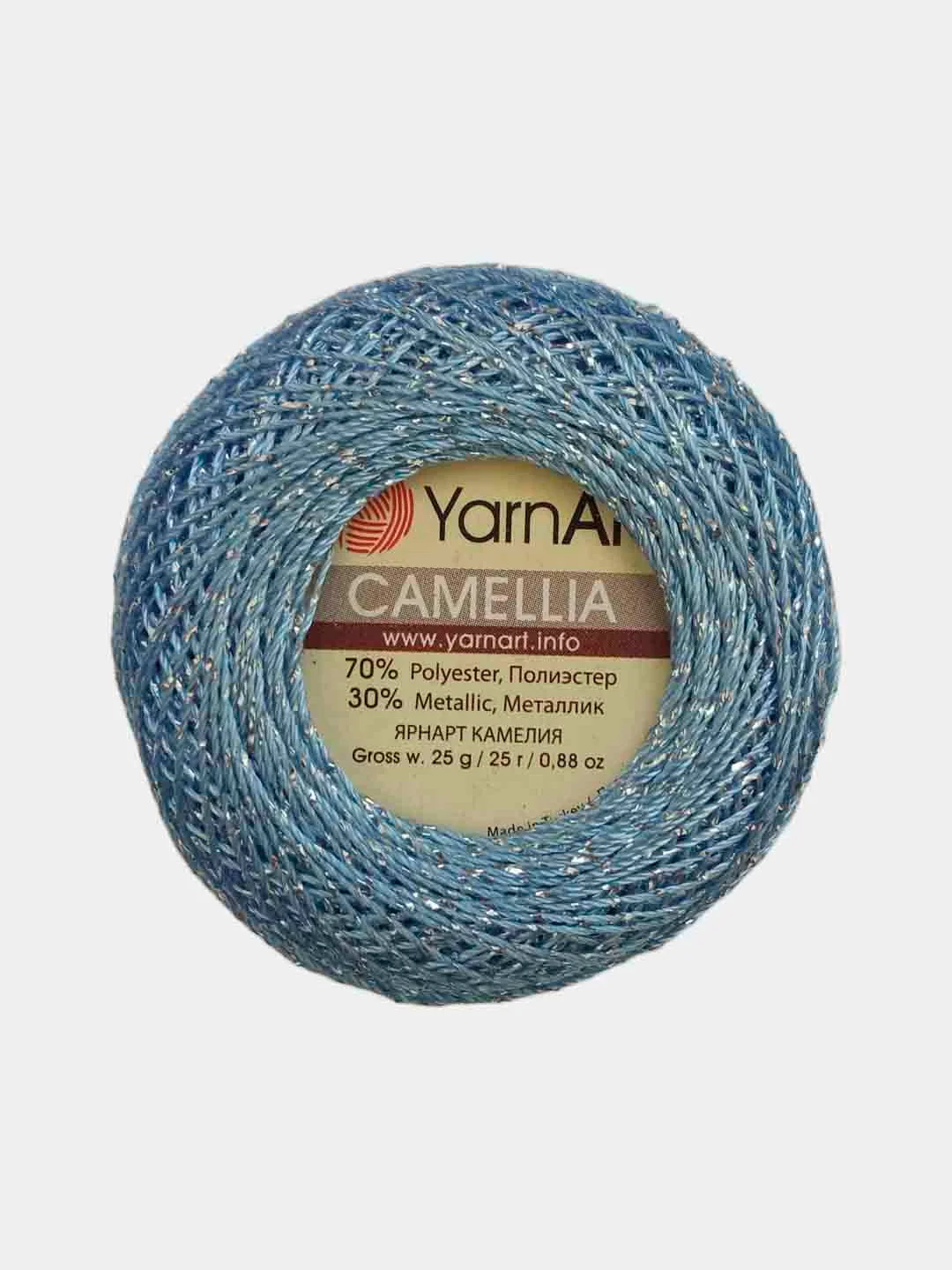 Светло-синий пряжа с люрексом Камелия Yarnart Camellia, 70% полиэстер, 30% металлик, 20 г, 190 м