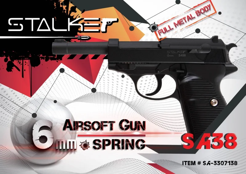 Страйкбольный пневматический пистолет Stalker SA38 Spring (Walther P38) Вальтер 6 мм