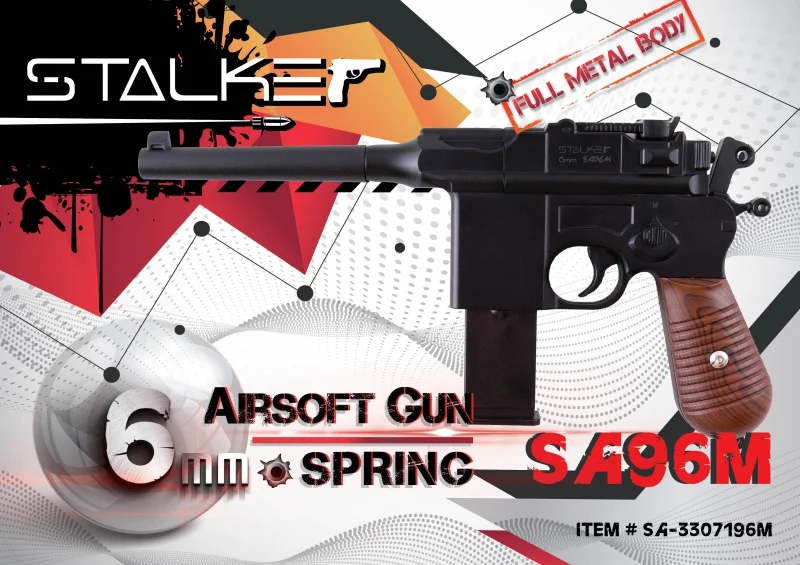 Страйкбольный пневматический пистолет Stalker SA96M Spring (Mauser C96) Маузер 6 мм