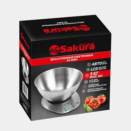 Серебряный весы кухонные Sakura SA-6064, 5 кг