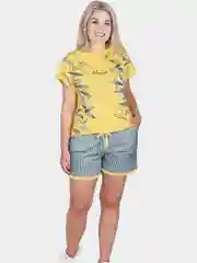 Желтый пижама костюм женский с шортами, домашний, большие размеры