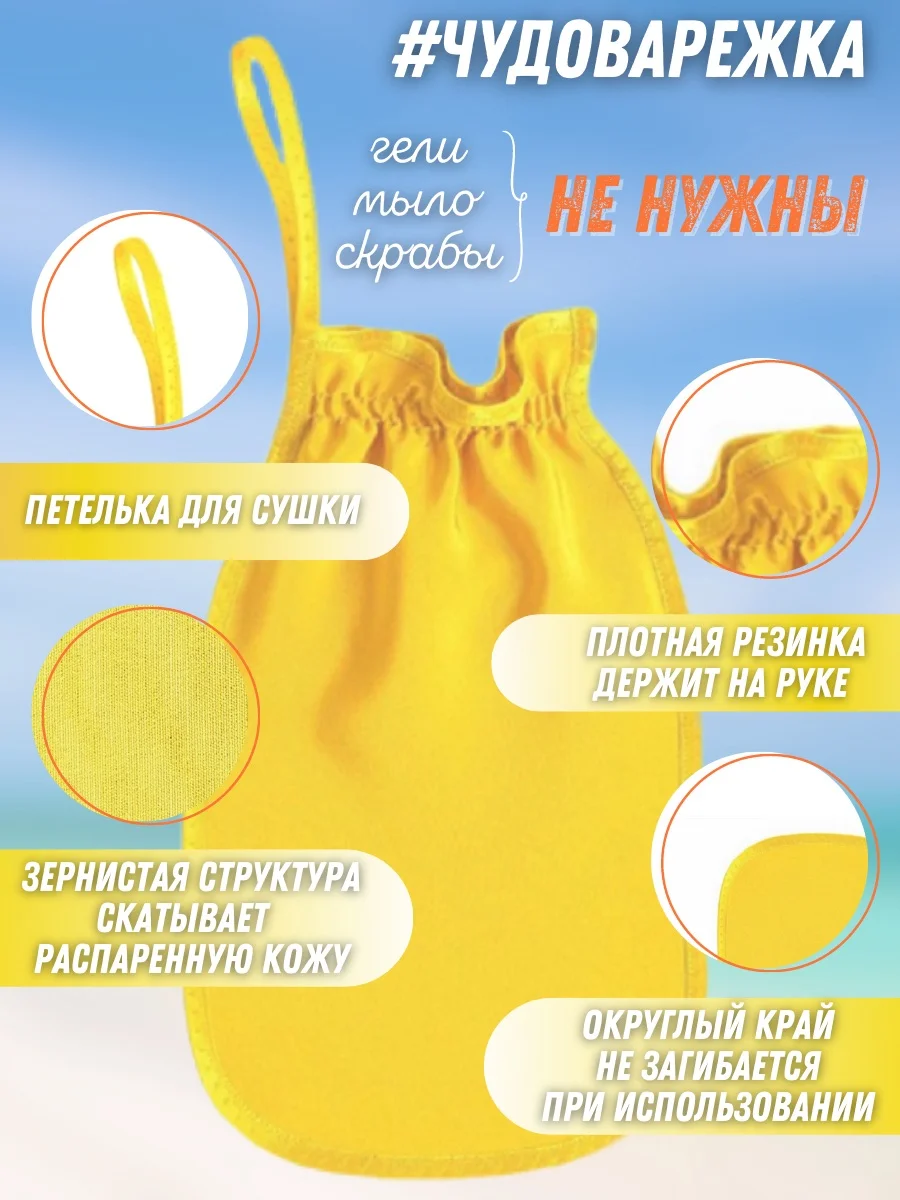 Желтый пилинг-варежка для тела из 100% шелка Шелковица