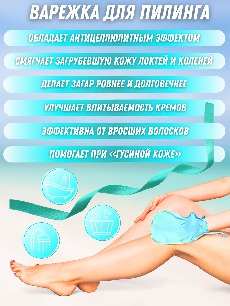 Бирюзовый пилинг-варежка для тела из 100% шелка Шелковица