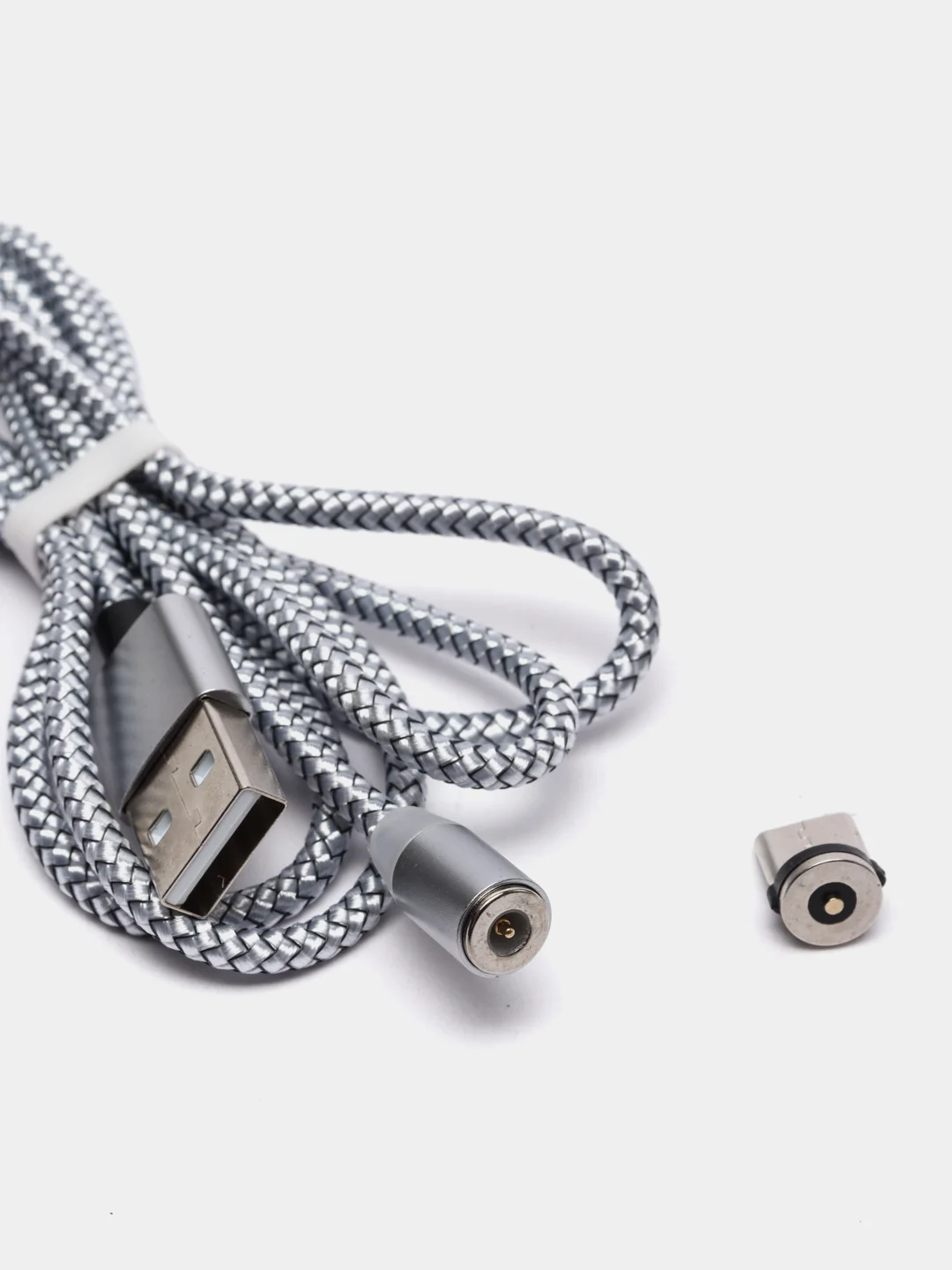 Серебряный магнитный кабель microUSB, type-C, Lightning