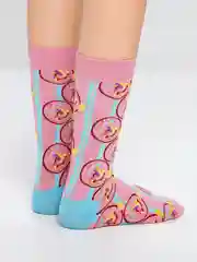 Кораллово-розовый носки женские высокие с принтом