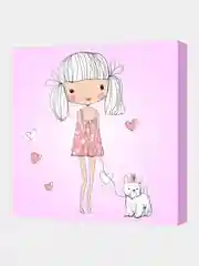 Розовый интерьерная картина на холсте "Девочка с собачкой", 31*31 см