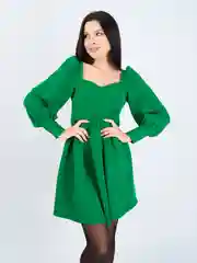Зеленый платье коктейльное, с длинным рукавом