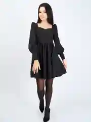 Черный платье коктейльное, с длинным рукавом