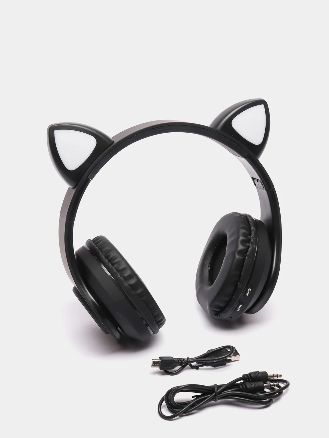 Черный беспроводные светящиеся наушники с bluetooth кошачьи ушки