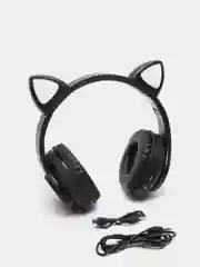 Черный беспроводные светящиеся наушники с bluetooth кошачьи ушки