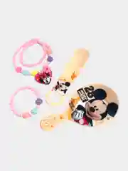 Светло-жёлтый набор для девочек, Подарочный набор "Mickey Mouse", Зеркало, Расческа, Бусы и браслет