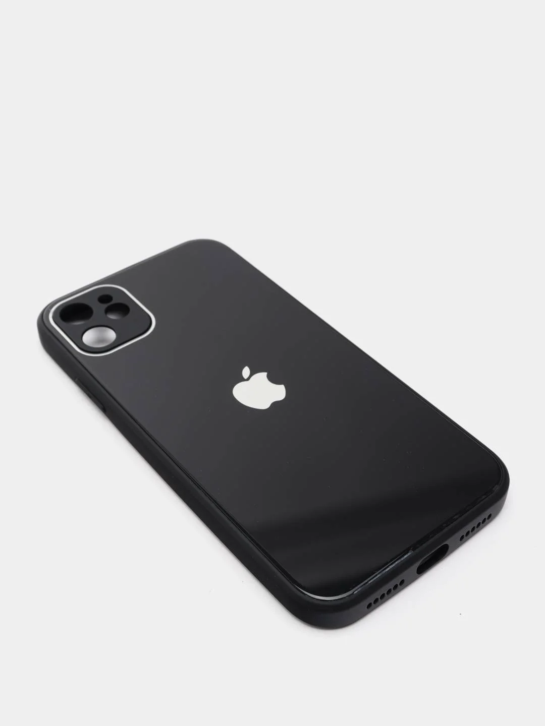 Черный чехол силиконовый для iPhone 11 со стеклянной панелью