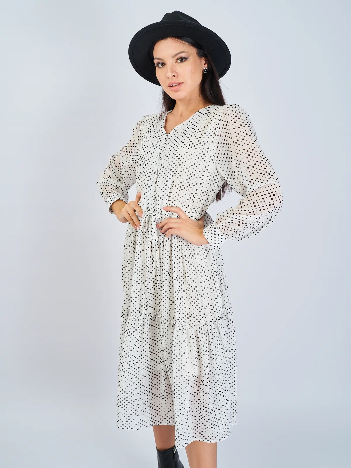 Белый платье женское шифоновое, в горох, oversize