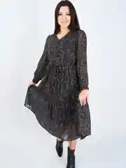 Черный платье женское шифоновое, в горох, oversize