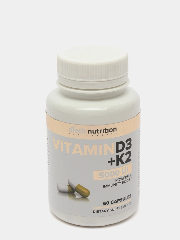 БАД aTech nutrition Витамин D3 + К2, 5000 МЕ + 50 мкг, 60 капсул