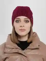 Бордовый шапка женская "Анюта", вязаная бини с флисовым подкладом