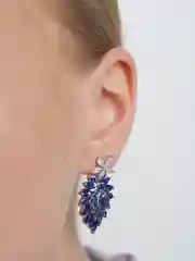 Серьги с синими цирконами / Серьги вечерние / Серьги листья / Серьги с подвеской