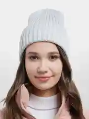 Серебряный шапка бини / шапка женская / шапка с отворотом / шапка вязаная / с утеплителем / 21 цвет