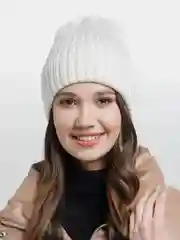 Белый шапка бини / шапка женская / шапка с отворотом / шапка вязаная / с утеплителем / 21 цвет