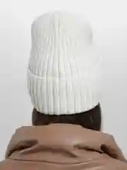 Белый шапка бини / шапка женская / шапка с отворотом / шапка вязаная / с утеплителем / 21 цвет