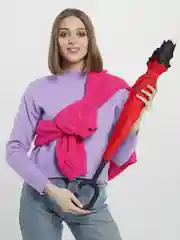 Красный инвертированный женский зонт, двухслойный