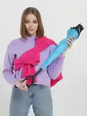 Голубой инвертированный женский зонт, двухслойный