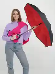 Красный инвертированный женский зонт, двухслойный