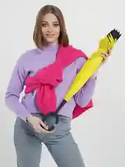 Желтый инвертированный женский зонт, двухслойный