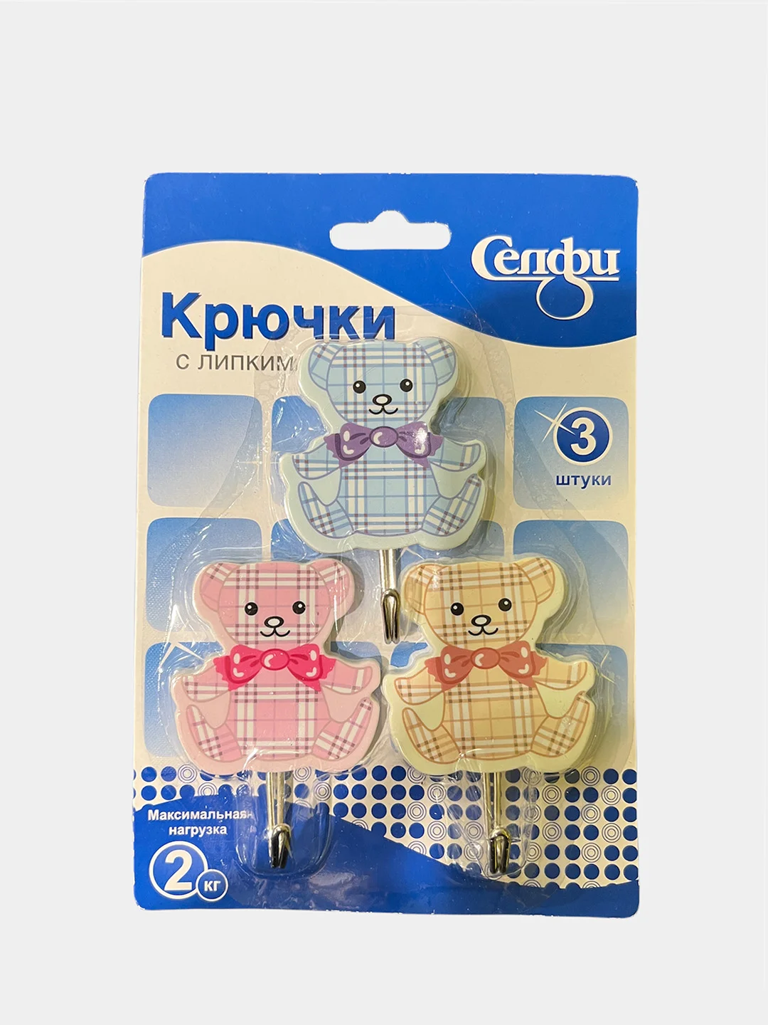 Розовый набор крючков с липким слоем  " Мишки " , 3 шт