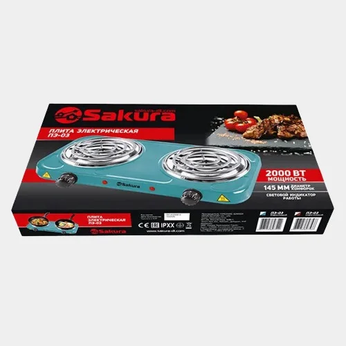 Бирюзовый плитка электрическая Sakura ПЭ-03BL, 2000Вт