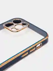 Синий чехол силиконовый с золотым ободком для iPhone 12 Pro, с защитой камеры, разные цвета