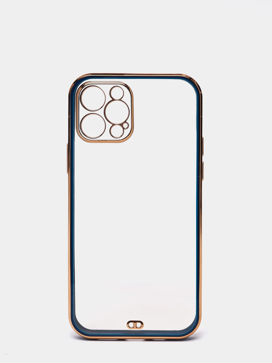 Синий чехол силиконовый с золотым ободком для iPhone 12 Pro, с защитой камеры, разные цвета