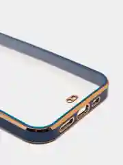 Синий чехол силиконовый с золотым ободком для iPhone 12 Pro, с защитой камеры, разные цвета