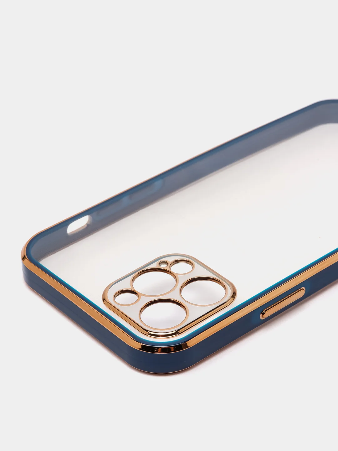 Синий чехол силиконовый с золотым ободком для iPhone 12 Pro, с защитой камеры, разные цвета