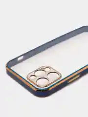Синий чехол силиконовый с золотым ободком для iPhone 12 Pro, с защитой камеры, разные цвета