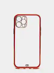 Красный чехол силиконовый с золотым ободком для iPhone 12 Pro, с защитой камеры, разные цвета