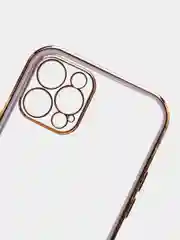 Сиреневый чехол силиконовый с золотым ободком для iPhone 12 Pro, с защитой камеры, разные цвета