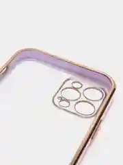 Сиреневый чехол силиконовый с золотым ободком для iPhone 12 Pro, с защитой камеры, разные цвета