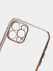 Белый чехол силиконовый с золотым ободком для iPhone 12 Pro, с защитой камеры, разные цвета