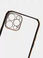 Черный чехол силиконовый с золотым ободком для iPhone 12 Pro, с защитой камеры, разные цвета