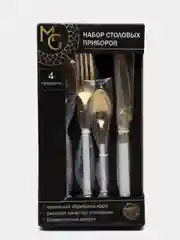 Набор столовых приборов, подарочный сервиз, посуда "Версаль" 4 предмета, белый