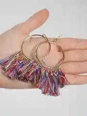 Бордовый серьги-кольца с кисточками